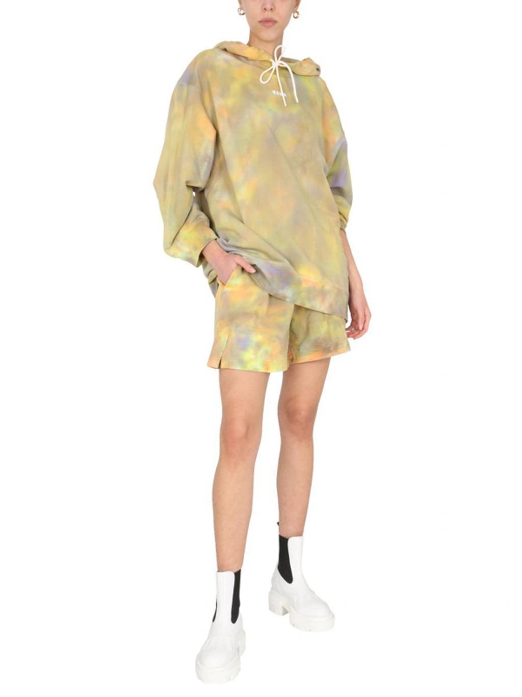 MSGM Tie-dyed French Cotton-terry Shorts In Multicolor Product Image