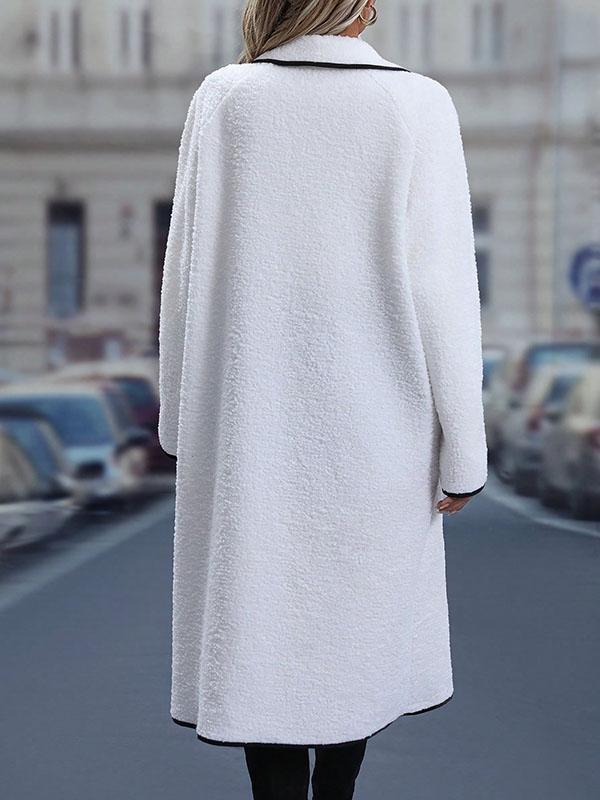 Long Sleeves Loose Contrast Color Pockets Split-Joint Round-Neck Outerwear Product Image