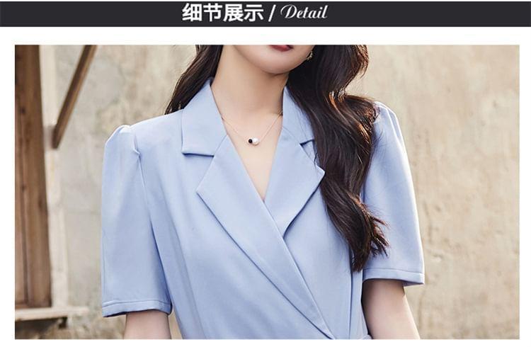 Short-Sleeve Lapel Collar Plain Asymmetrical Button Mini A-Line Dress Product Image