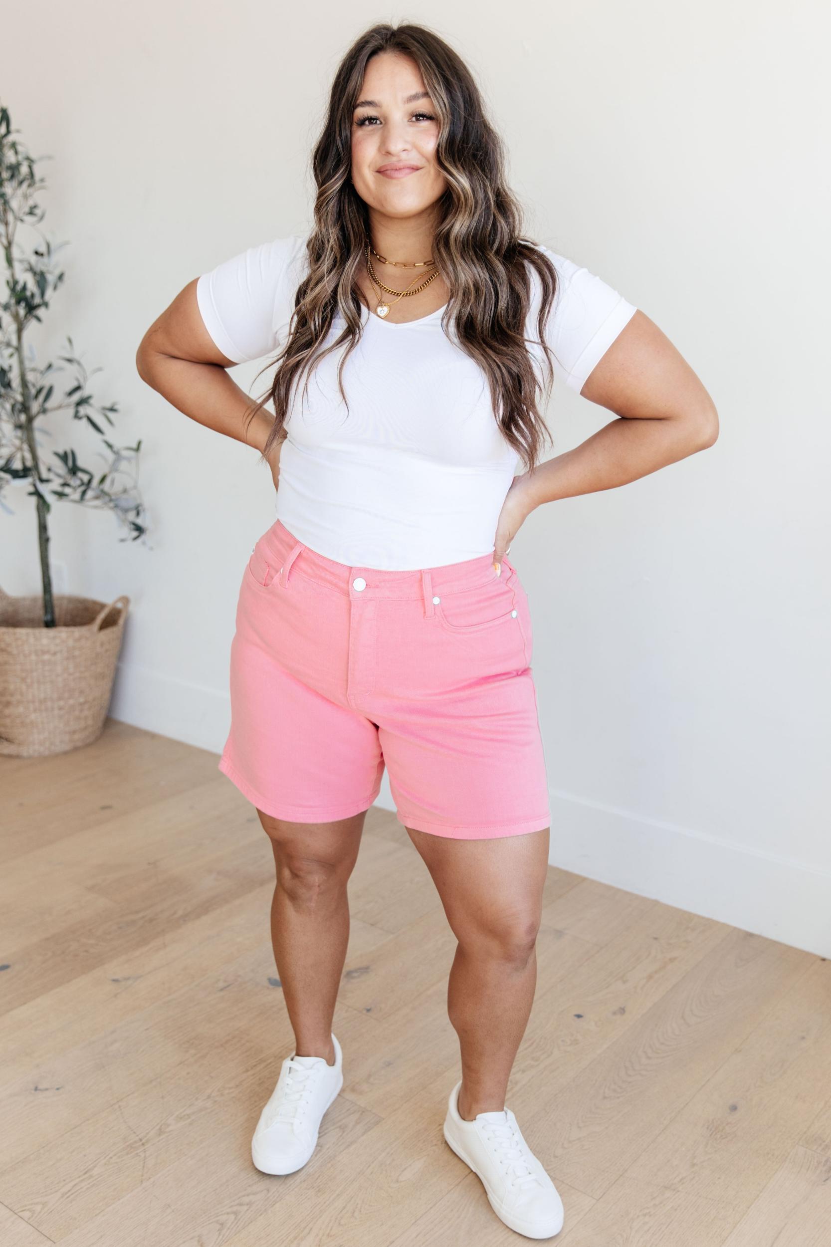 Jenna High Rise Control Top Cuffed Shorts in Pink Product Image