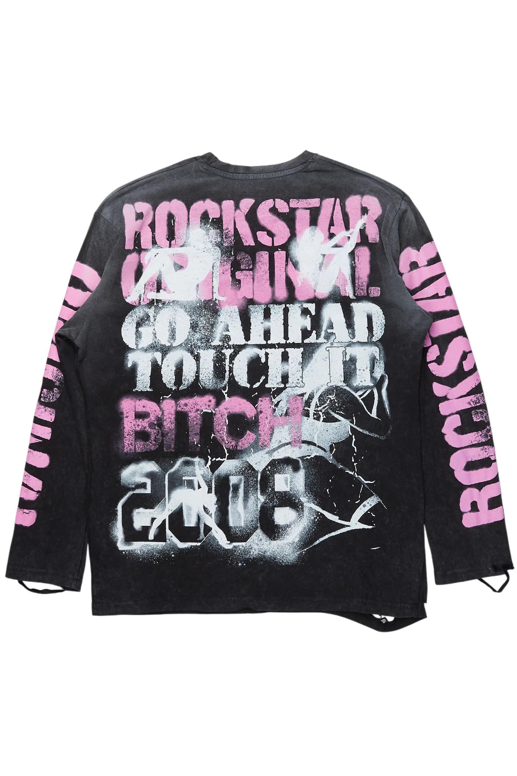 Sontique Vintage Black Long Sleeve T-Shirt Female Product Image