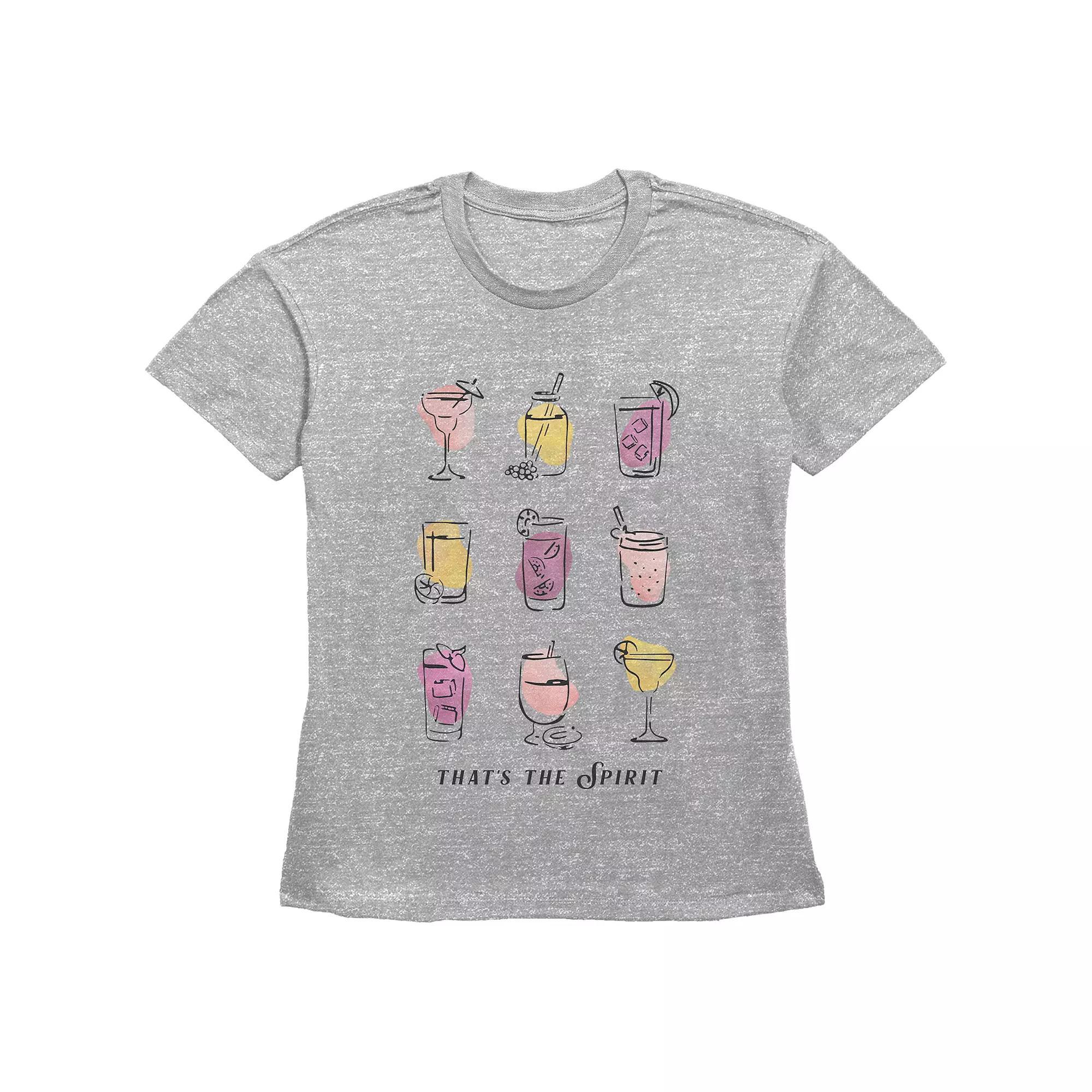 Women's Cocktails That's The Spirit Basic Fit Graphic Tee, Size: Small, Grey Gray Product Image