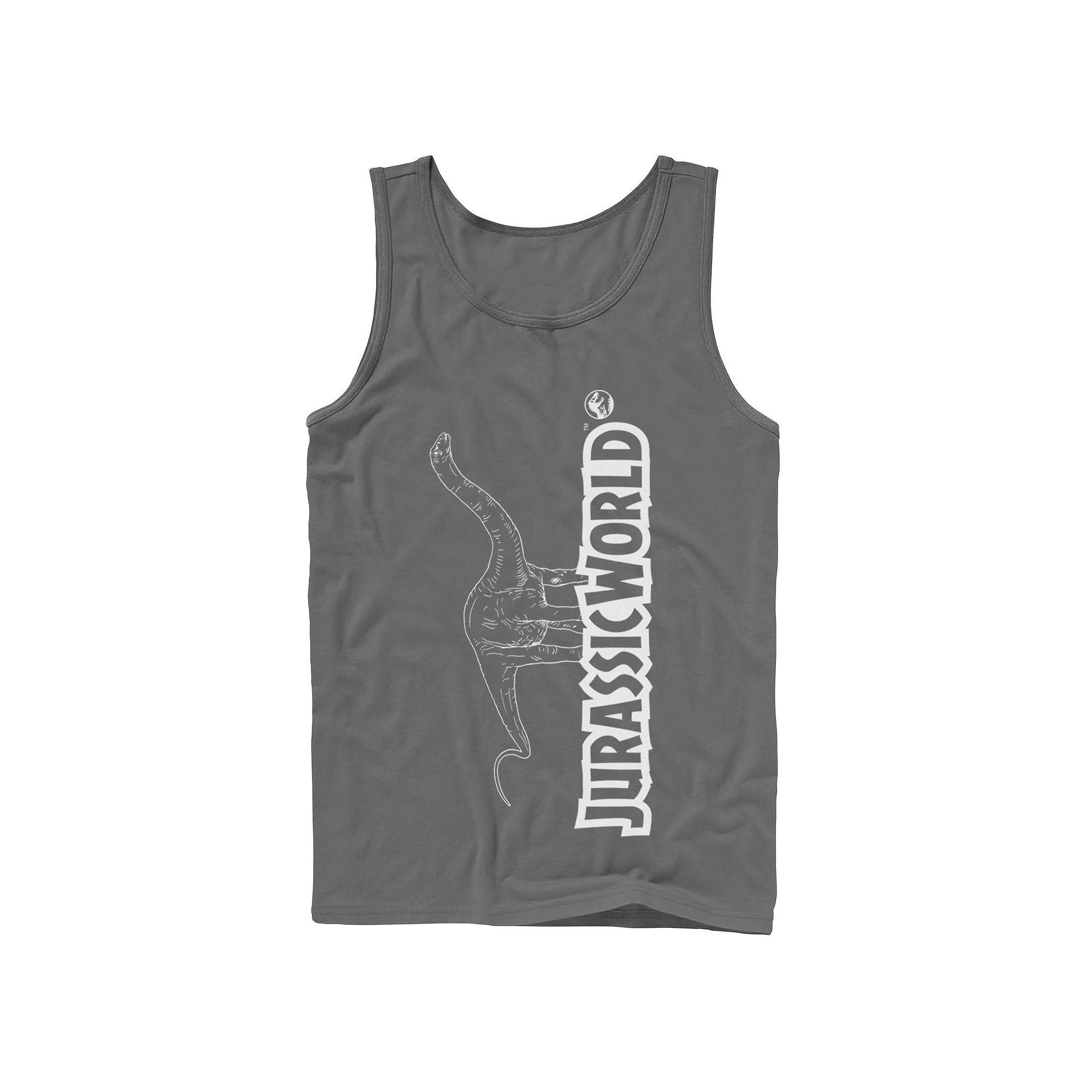 Men's Jurassic World Longneck Dinosaur Title Logo Outline Tank Top, Size: XL, Grey Product Image