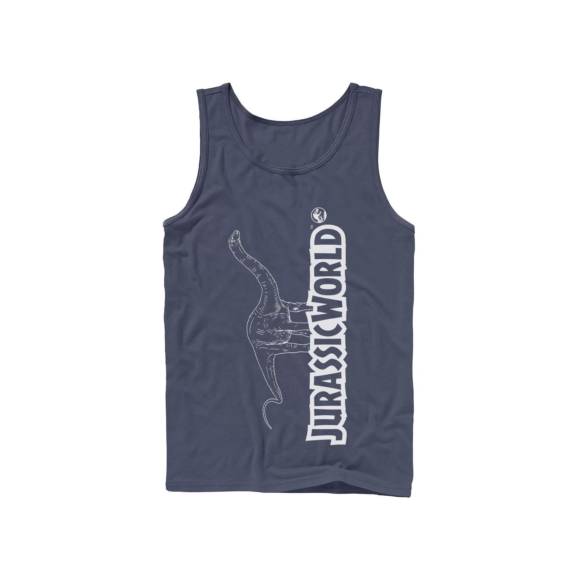 Men's Jurassic World Longneck Dinosaur Title Logo Outline Tank Top, Size: XL, Grey Product Image