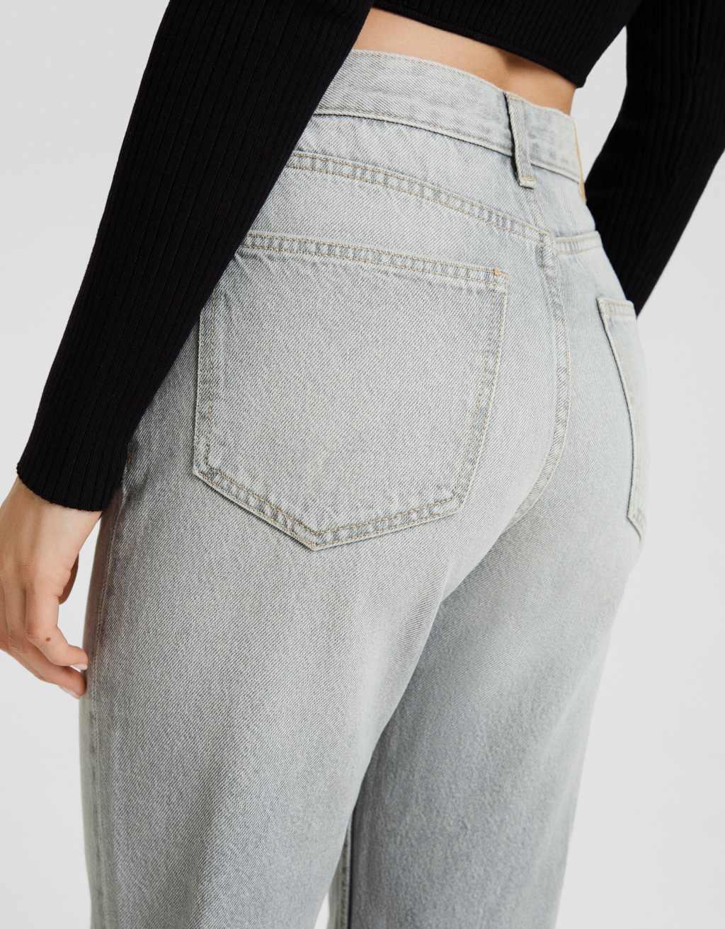 Bershka Petite straight leg jeans in washed gray Product Image