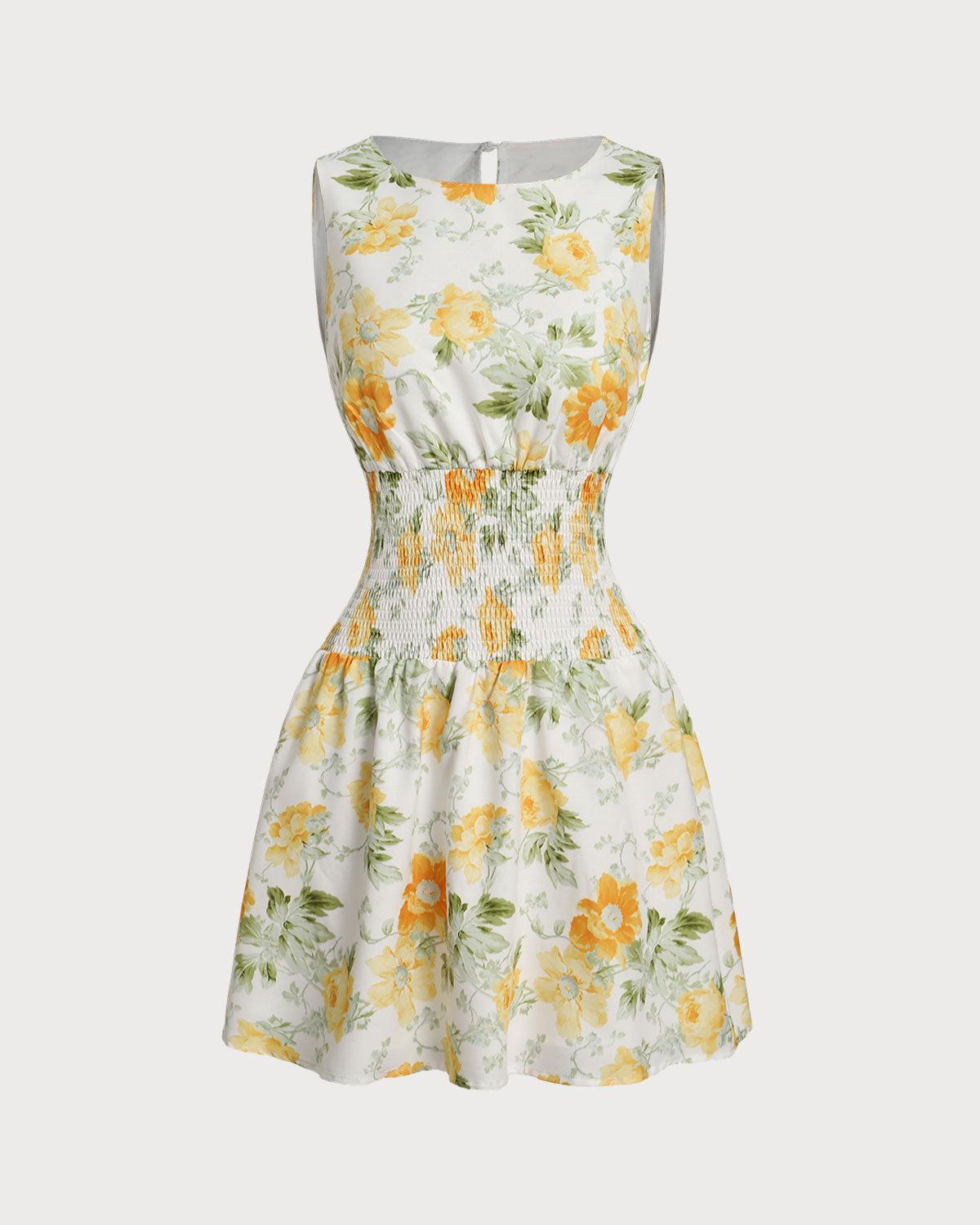 Green Floral Boat Neck Mini Dress Product Image