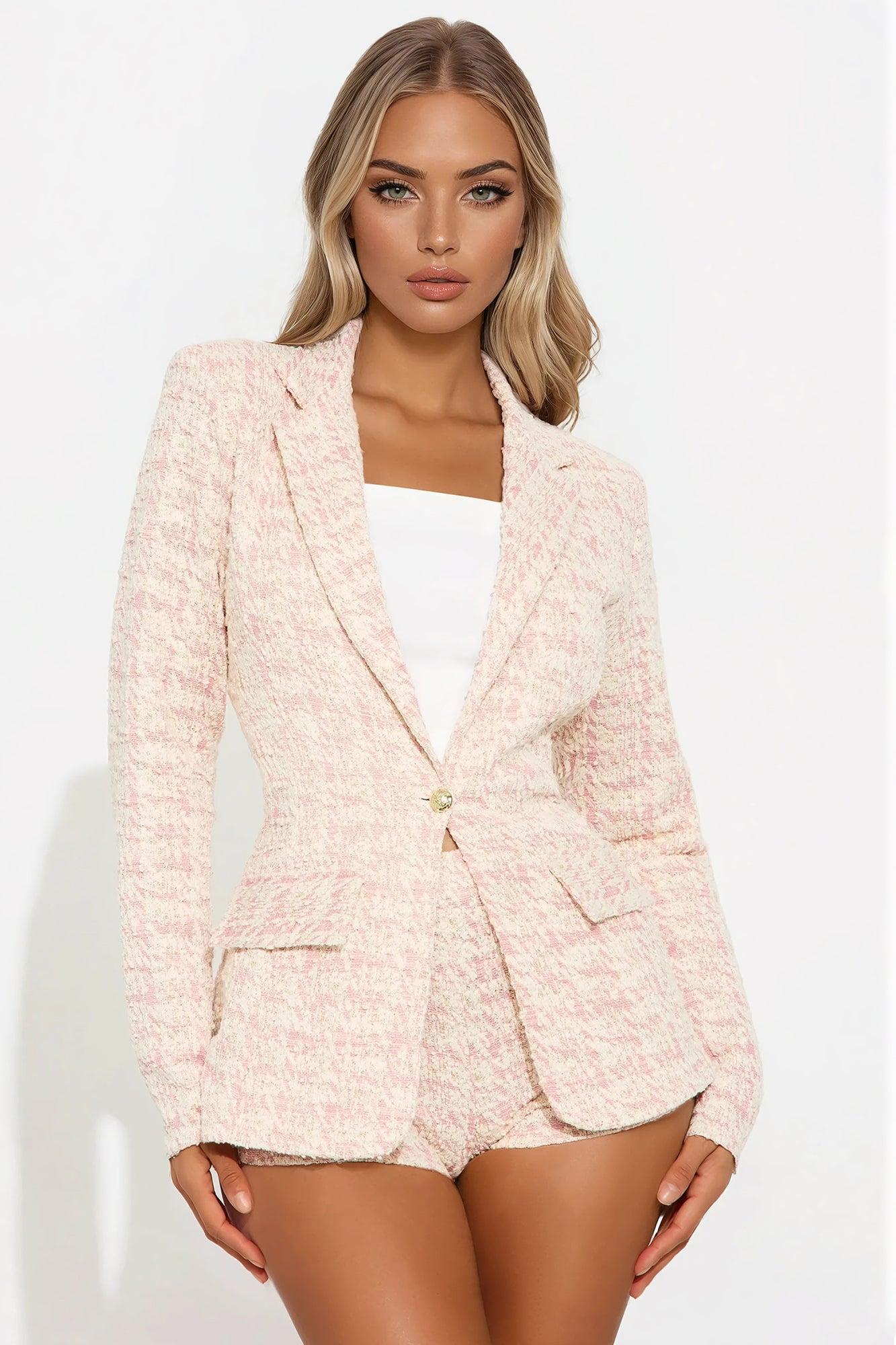 Get A Clue Tweed Blazer - Pink/combo Product Image