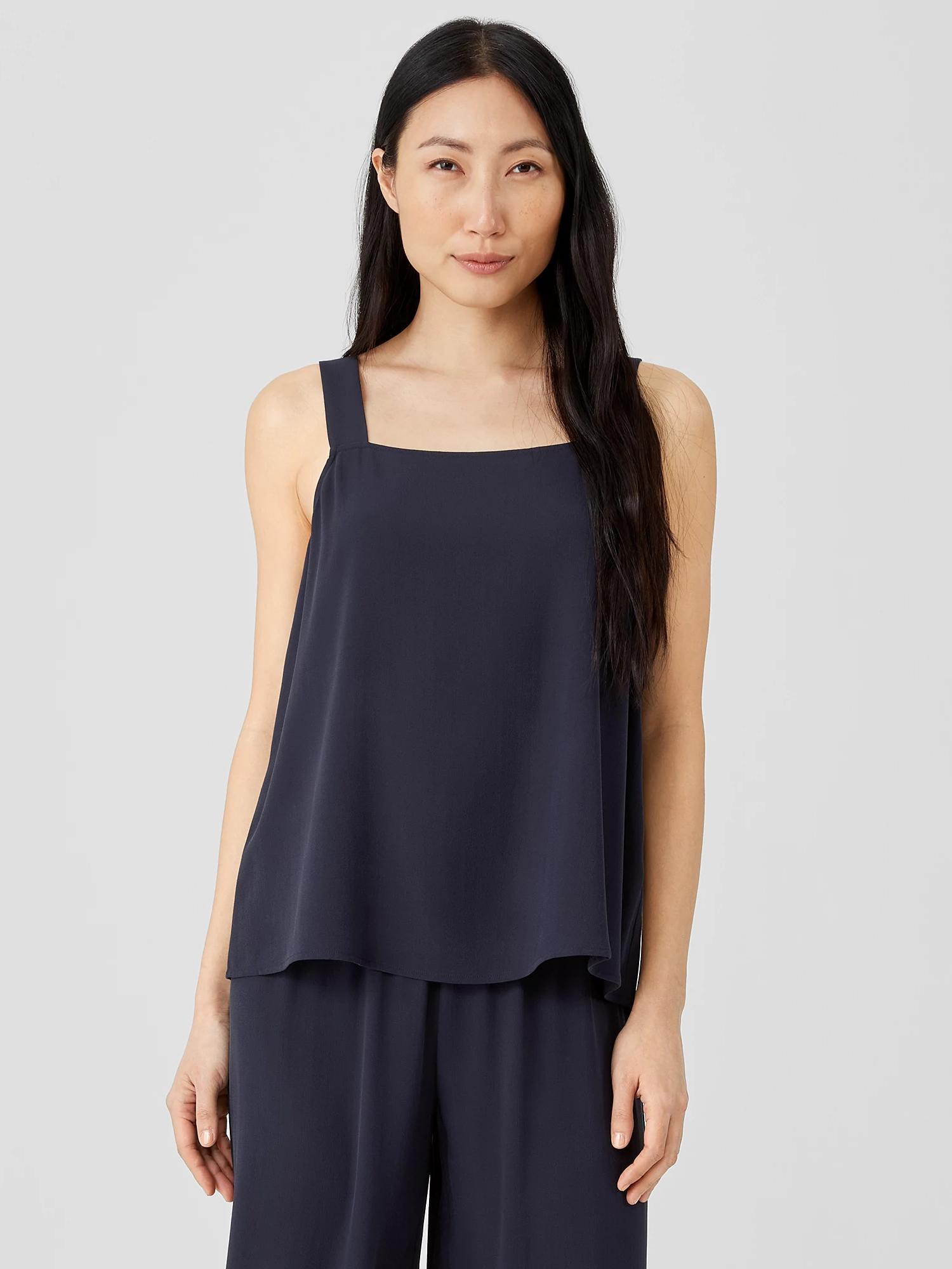 Silk Georgette Crepe Square Neck Tank Product Image