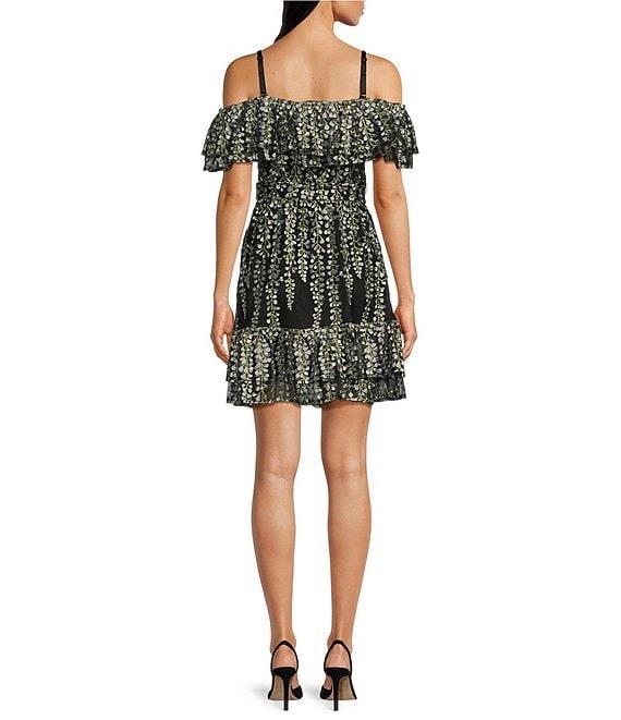 Kensie Embroidered Mesh Floral Print Off-The-Shoulder Neck Short Sleeve A-Line Mini Dress Product Image