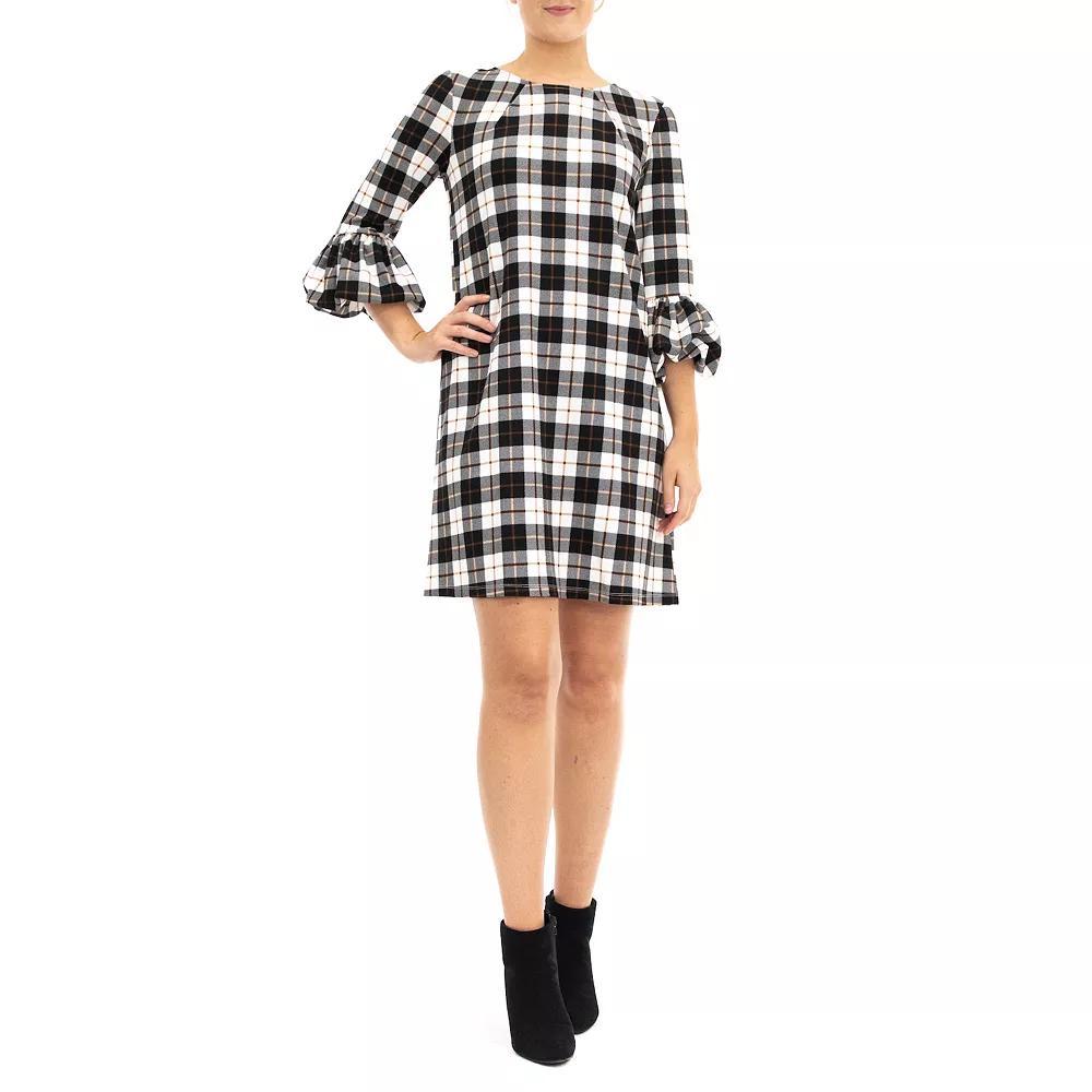 Women's Nina Leonard Crepe Balloon Sleeve Dress, Size: Small, Cream Black Red Product Image