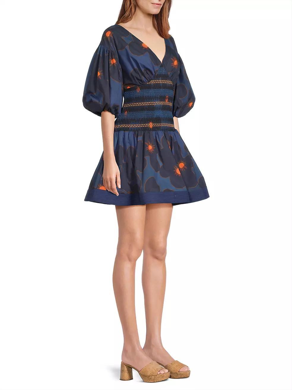 Floral Cotton V-Neck Minidress Product Image