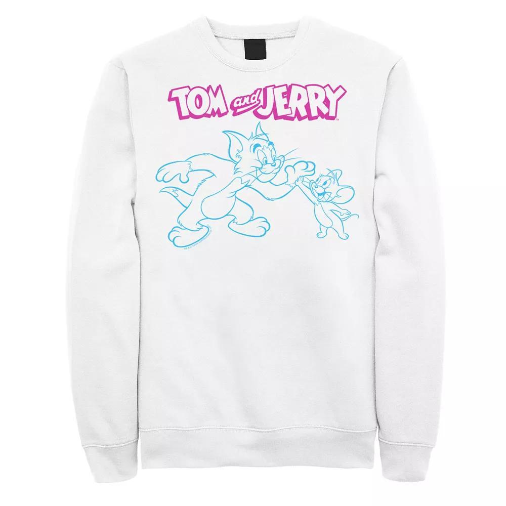 Mens Tom And Jerry High Five Line Art Sweatshirt, Men's, Size: XL, White Product Image