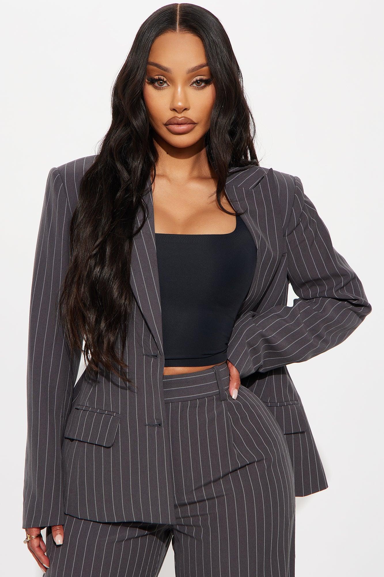 Angie Pinstripe Trouser - Charcoal Product Image