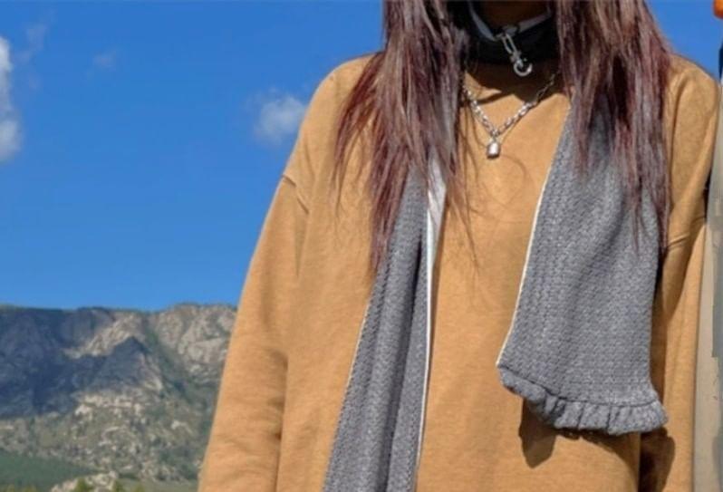 Crew Neck Plain Fringed Oversized Sweatshirt Product Image