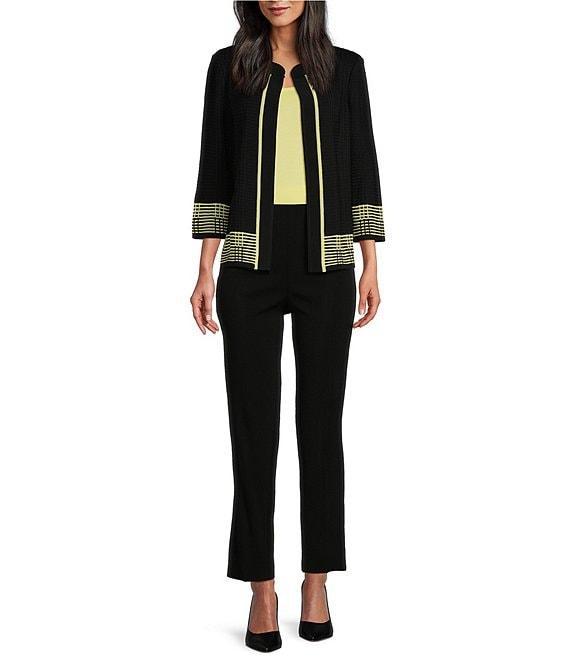 Ming Wang Ottoman Knit Two-Tone Round Neck 3/4 Sleeve Jacket Product Image