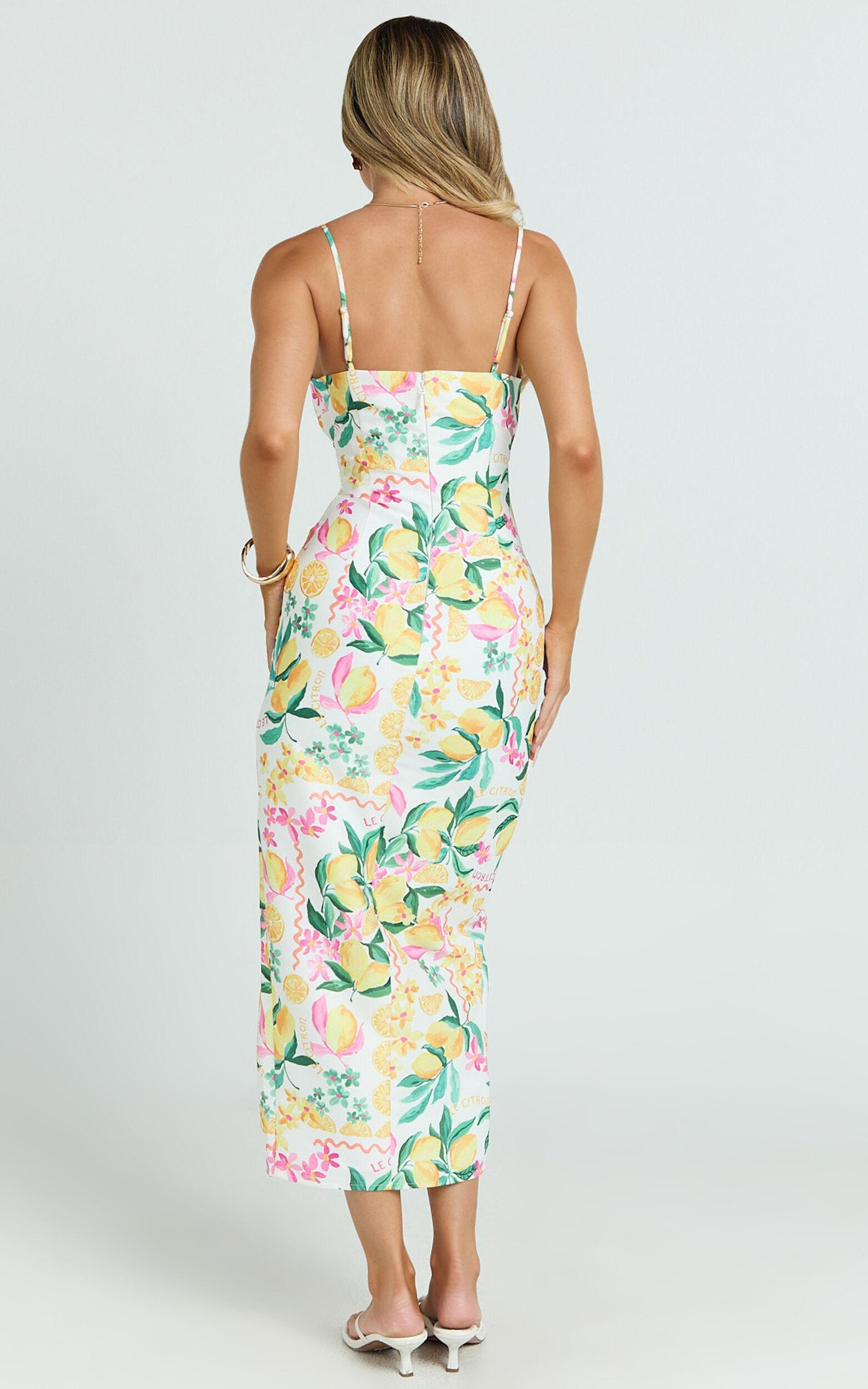 Janice Midi Dress - Knot Detail Front Split Dress in Le Citron Product Image