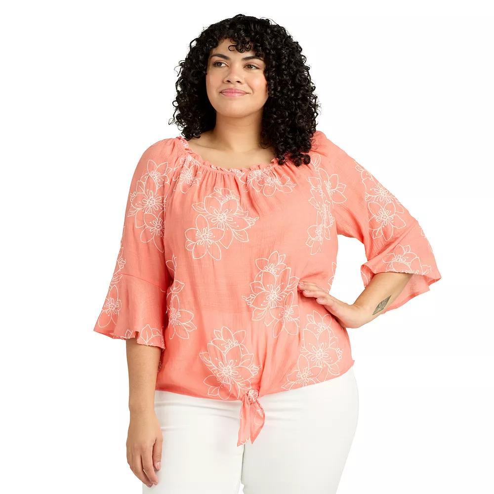 Plus Size AB Studio Off-The-Shoulder Bell Sleeve Top, Women's, Size: 2XL, Guava White Floral Product Image