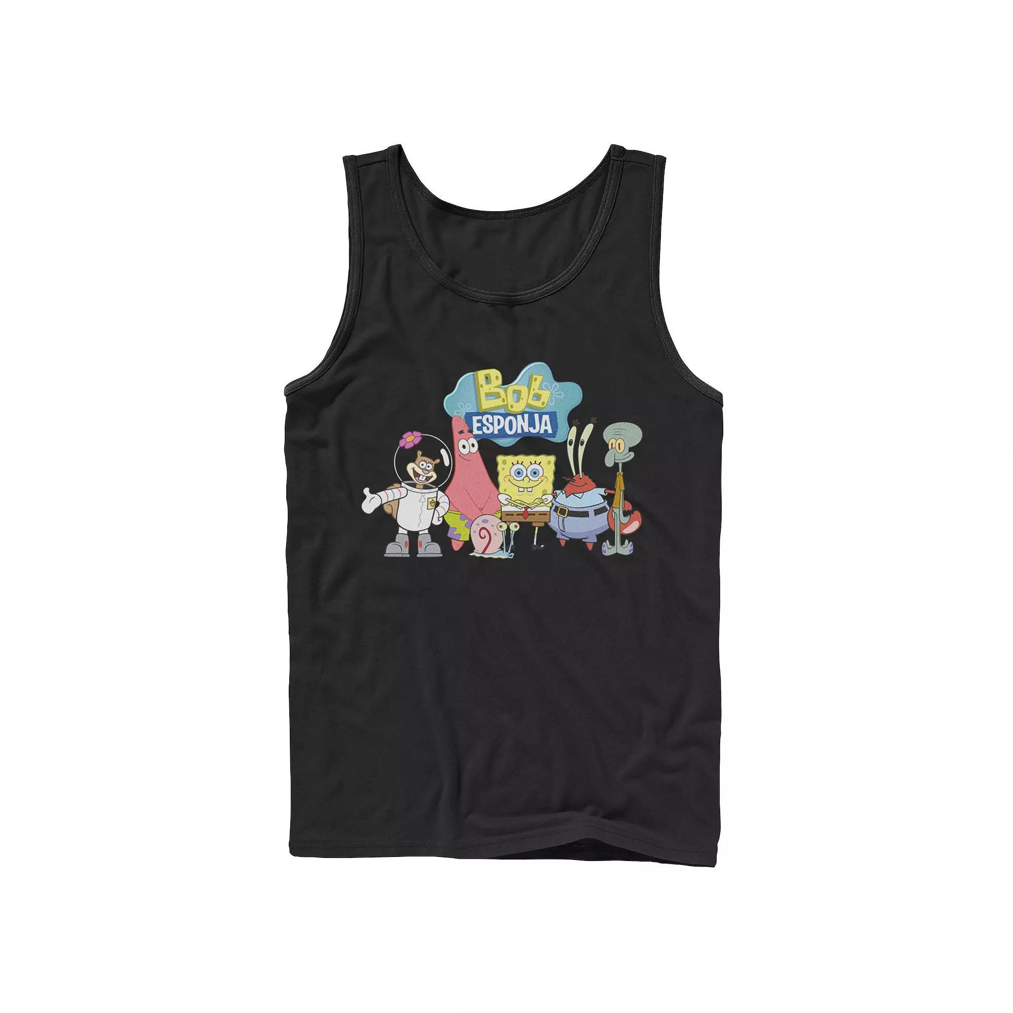 Men's Nickelodeon SpongeBob SquarePants Bob Esponja Happy Group Shot Graphic Tank Top, Size: Large, Black Product Image
