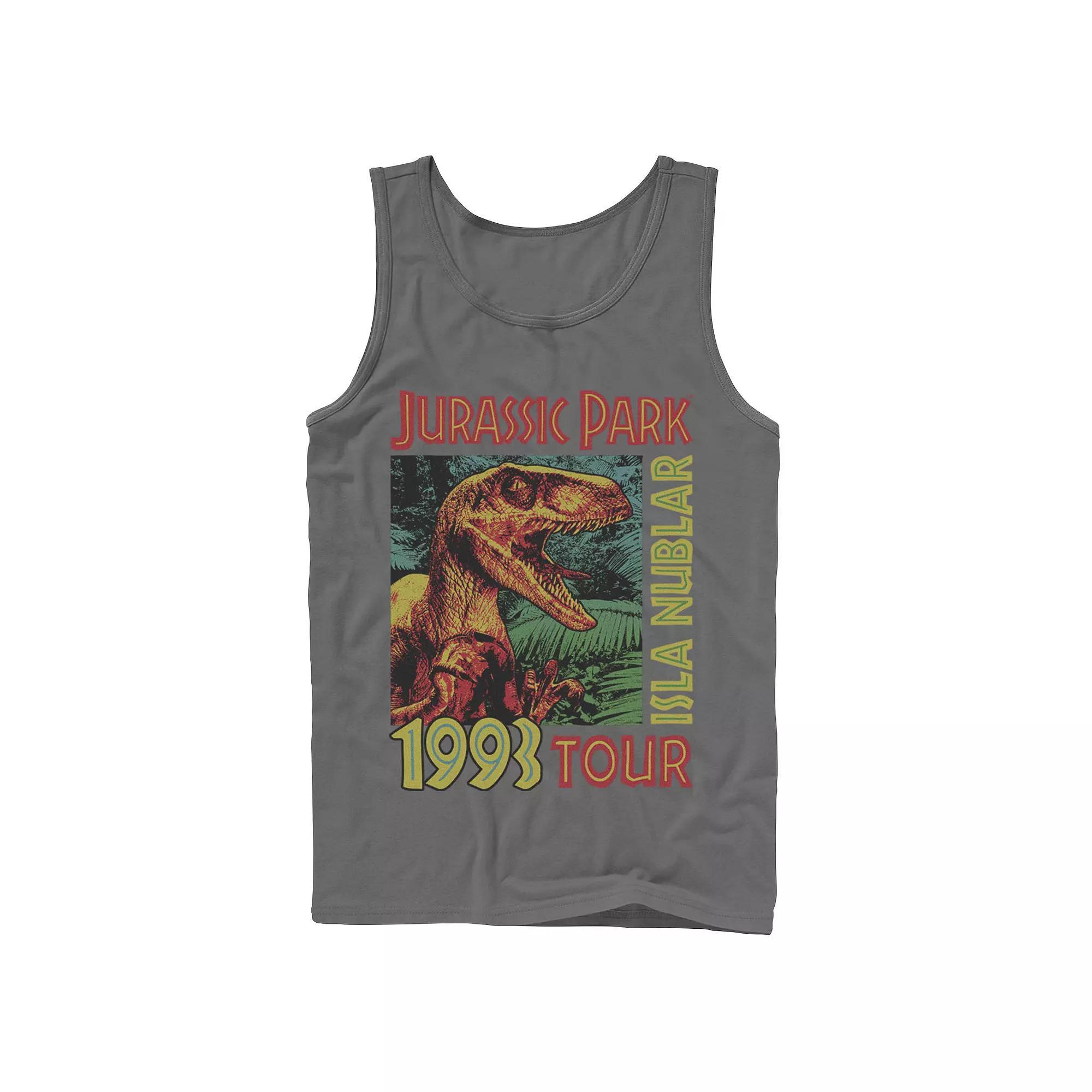 Men's Jurassic Park Isla Nublar 1993 Tour Poster Tank Top, Size: Small, Grey Product Image