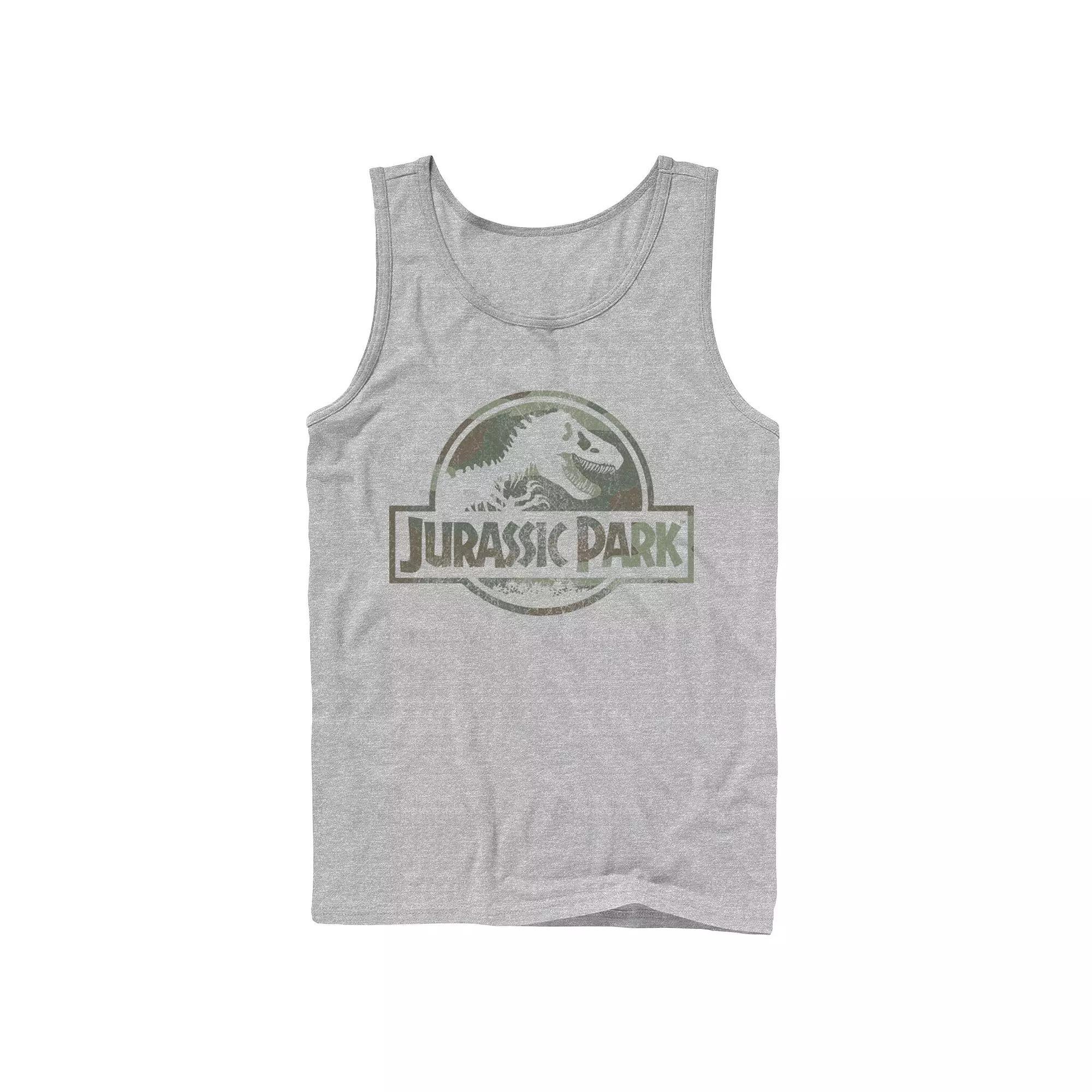 Men's Jurassic Park Camo Fossil Logo Tank Top, Size: Large, Athletic Grey Product Image