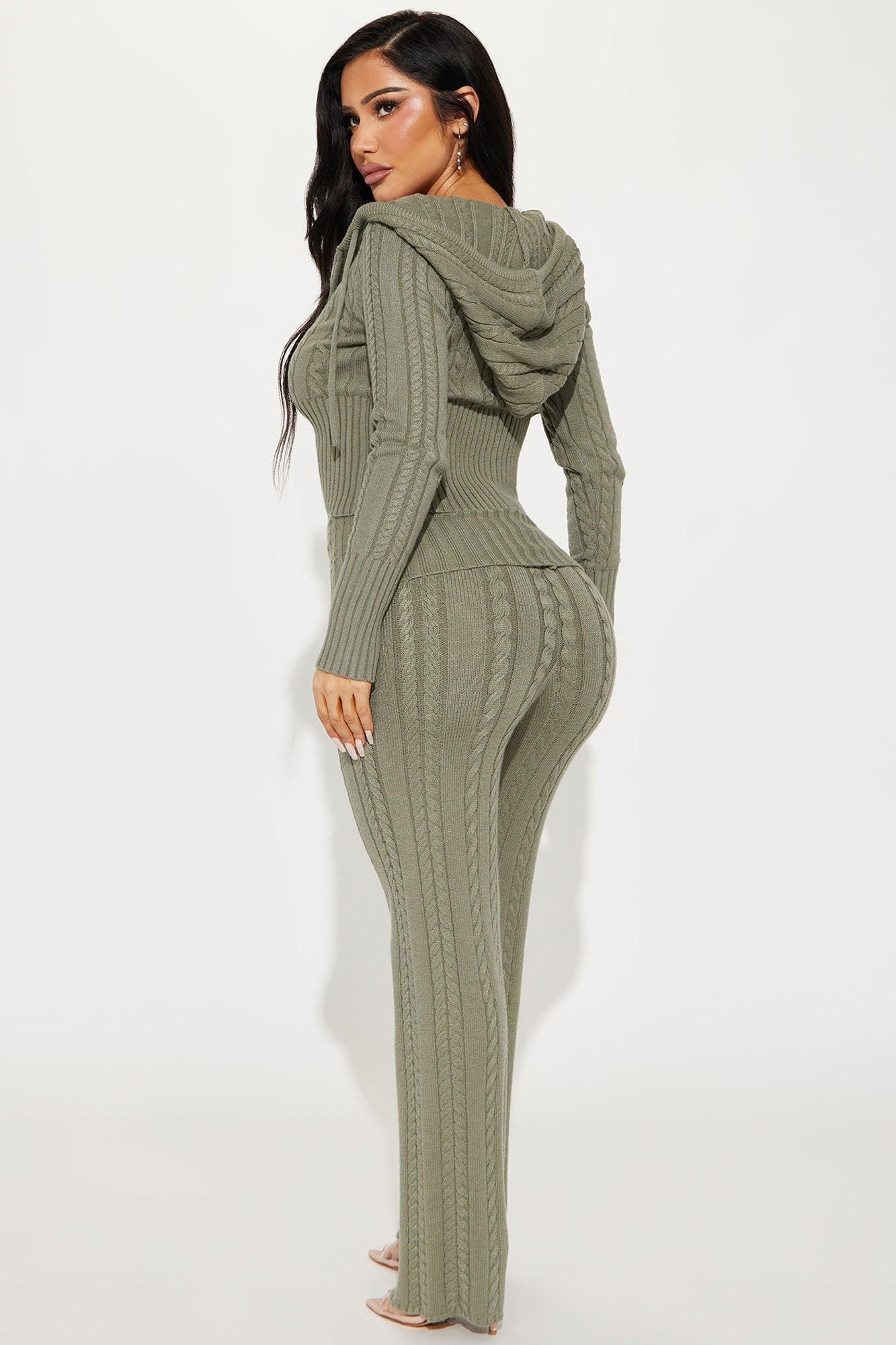 Weekend Flirt Sweater Pant Set - Olive Product Image