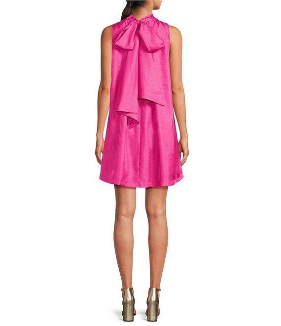 Sugarlips Keyla Trapeze Solid Taffeta Mock Neck Back Tie Bow Mini Dress Product Image