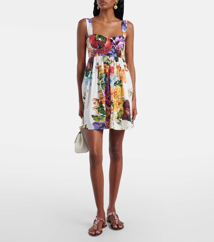 DOLCE & GABBANA Multicolor Sleeveless Dress With Bustier Style Neckline And All-over Floral Print In Cotton Woman Product Image