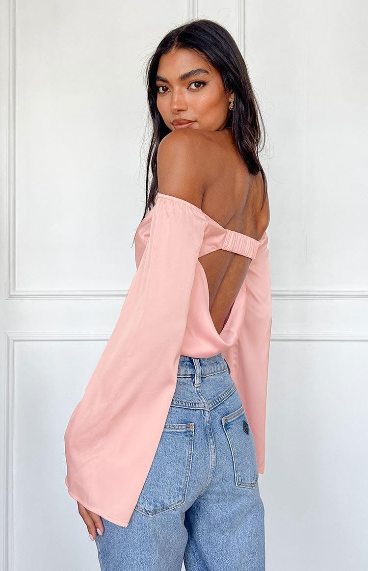 Darcie Pink Satin Long Sleeve Top Product Image