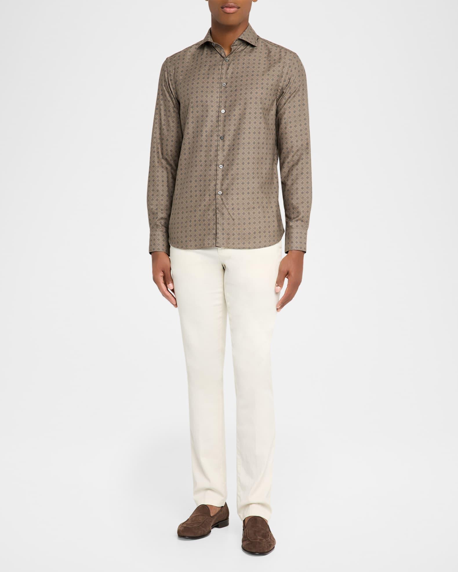 Men's Cotton and Lyocell Geometric-Print Sport Shirt Product Image