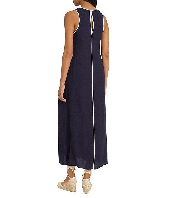 The Good Journey Crew Neck Keyhole Back Contrast Trim Crepe Maxi Dress Product Image