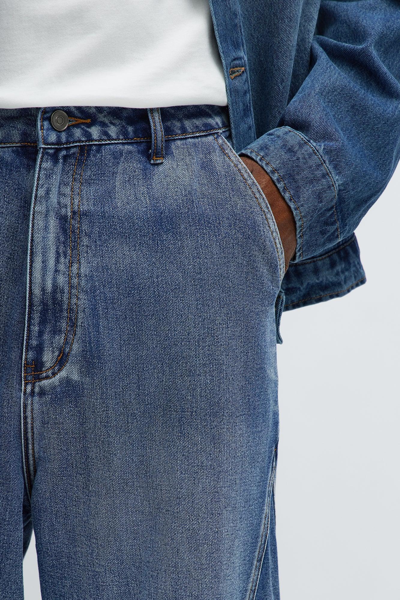 Baggy Faded Paneled Jeans - Medium Blue Wash Product Image