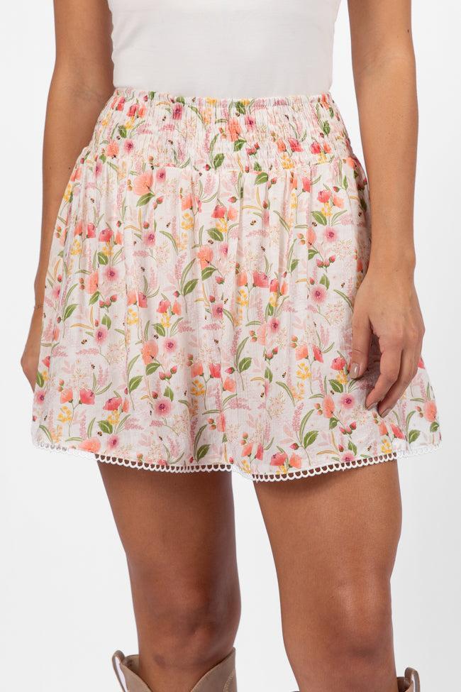 Through The Garden Ivory Multi Floral Eyelet Trim Mini Skort SALE Product Image