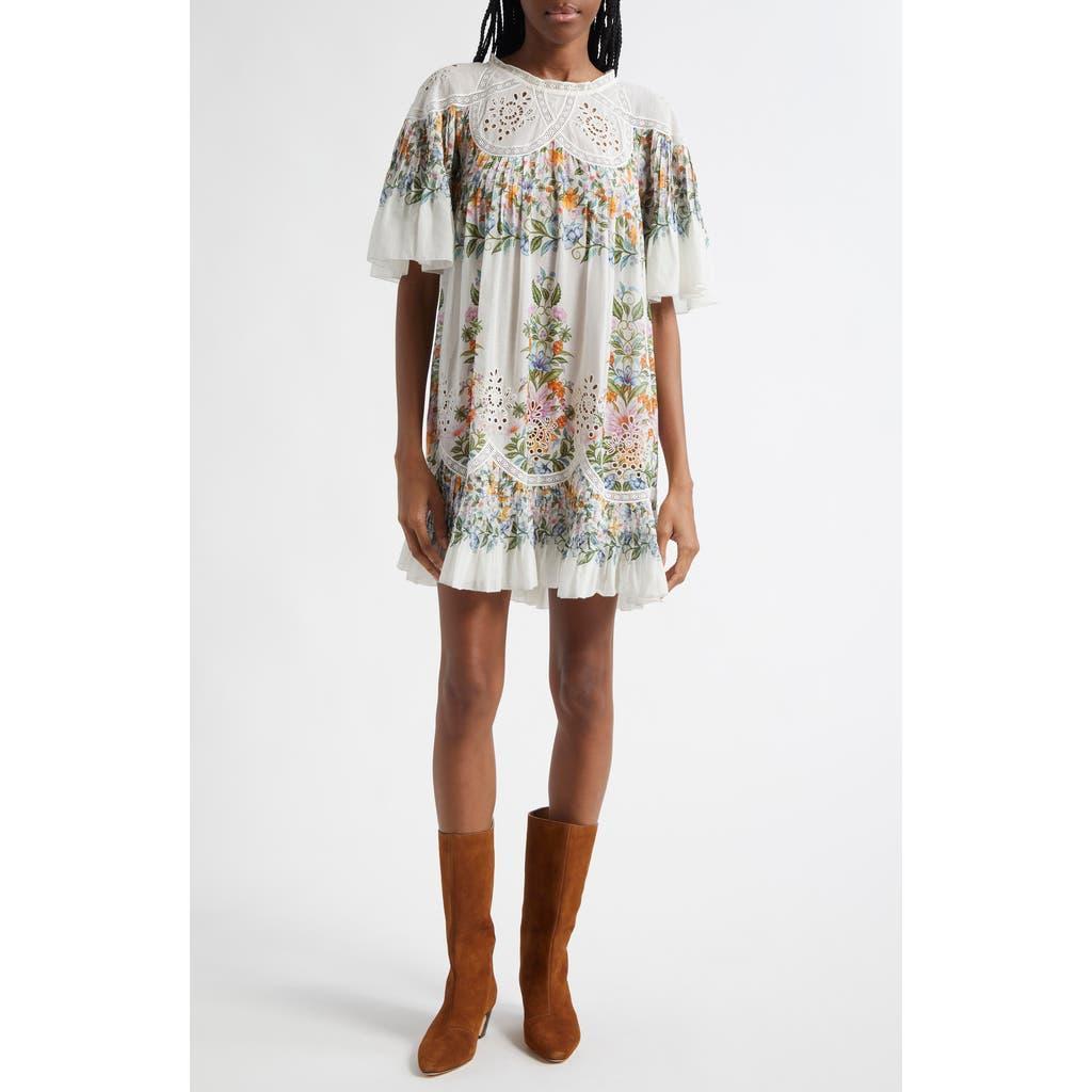 FARM RIO Sweet Bloom Cotton Eyelet Shift Dress In Off-white Product Image