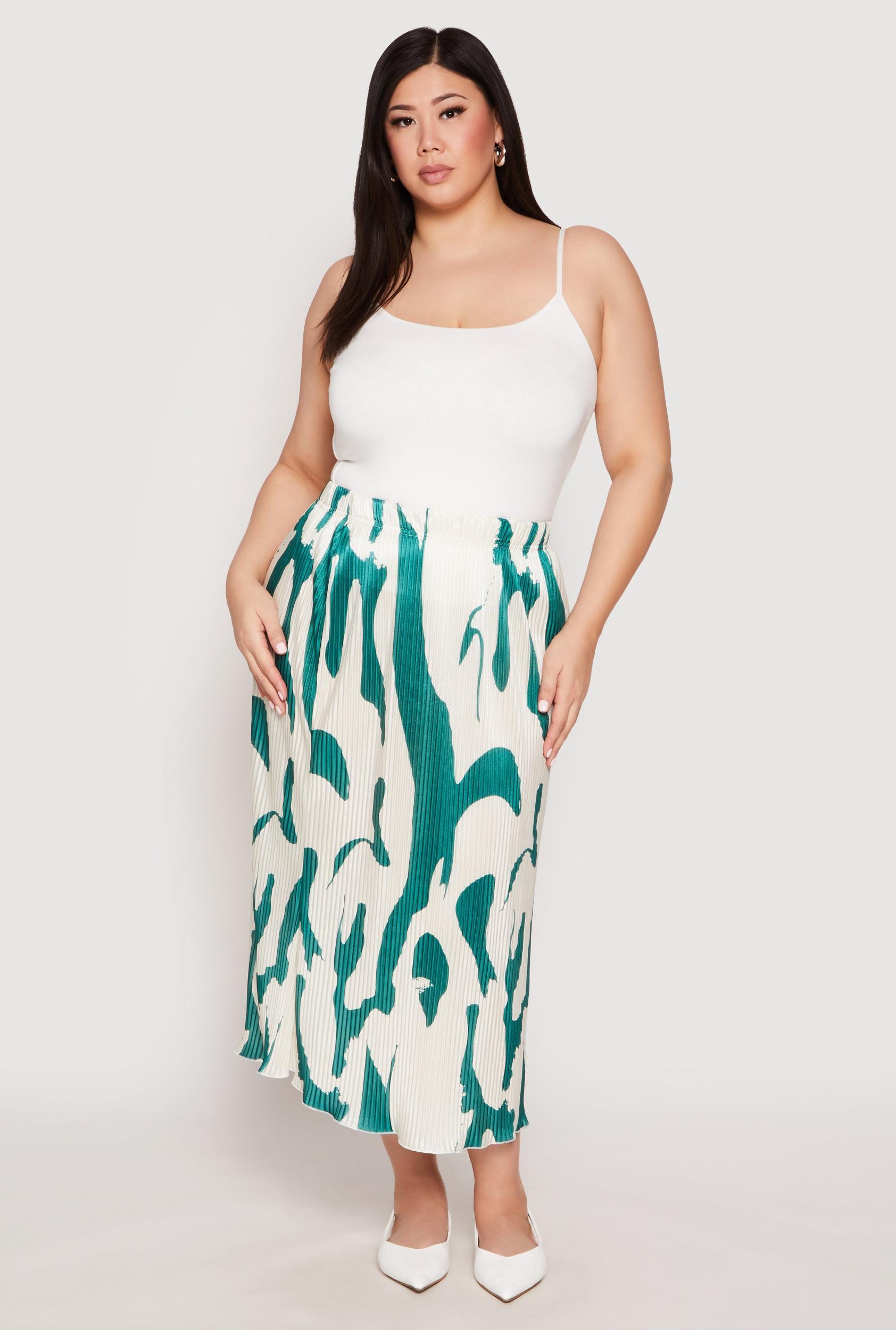 Womens Plus Size Plisse Abstract Print Midi Skirt Product Image