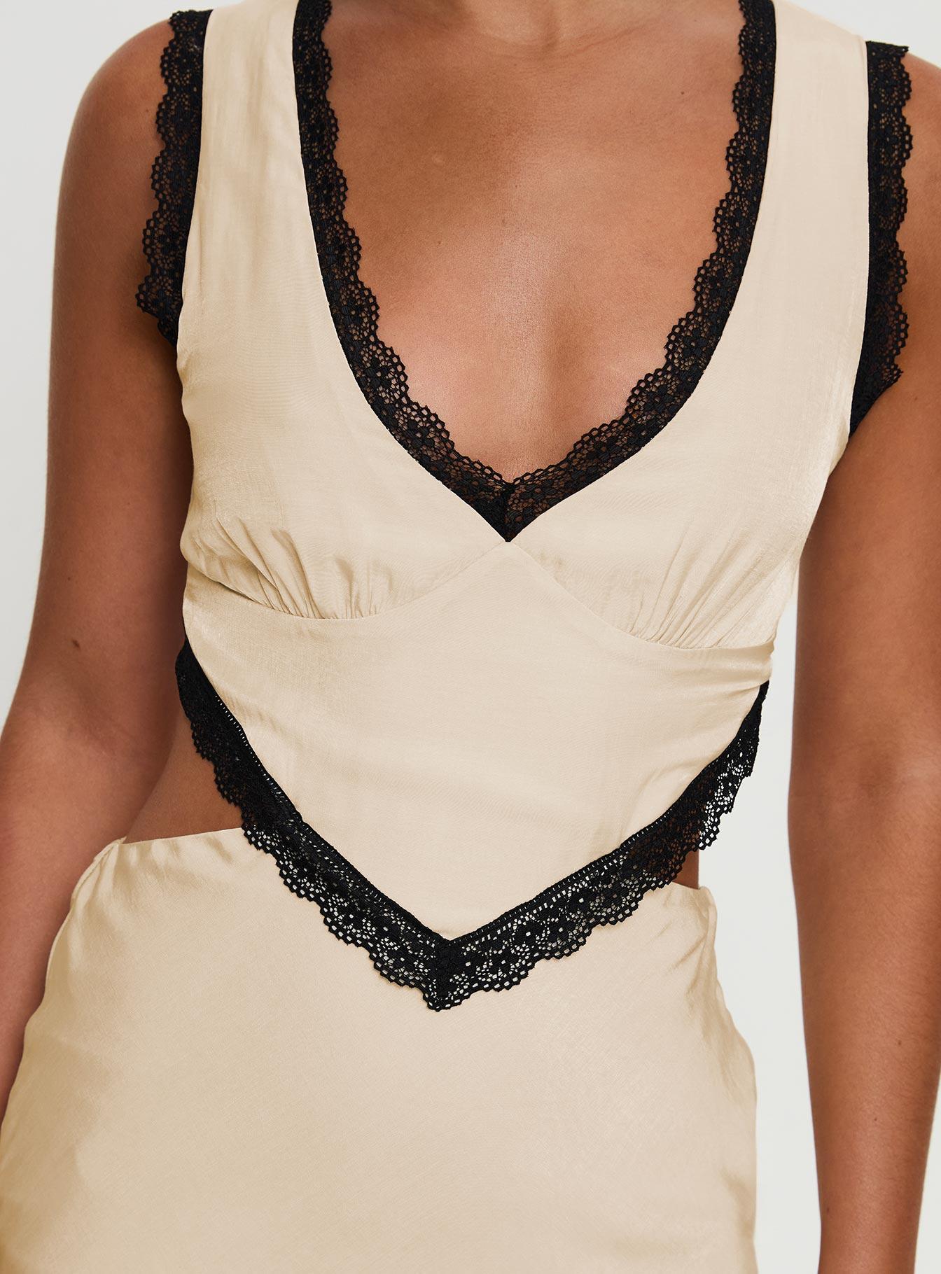 Keila Lace Trim Maxi Dress Cream / Black Product Image