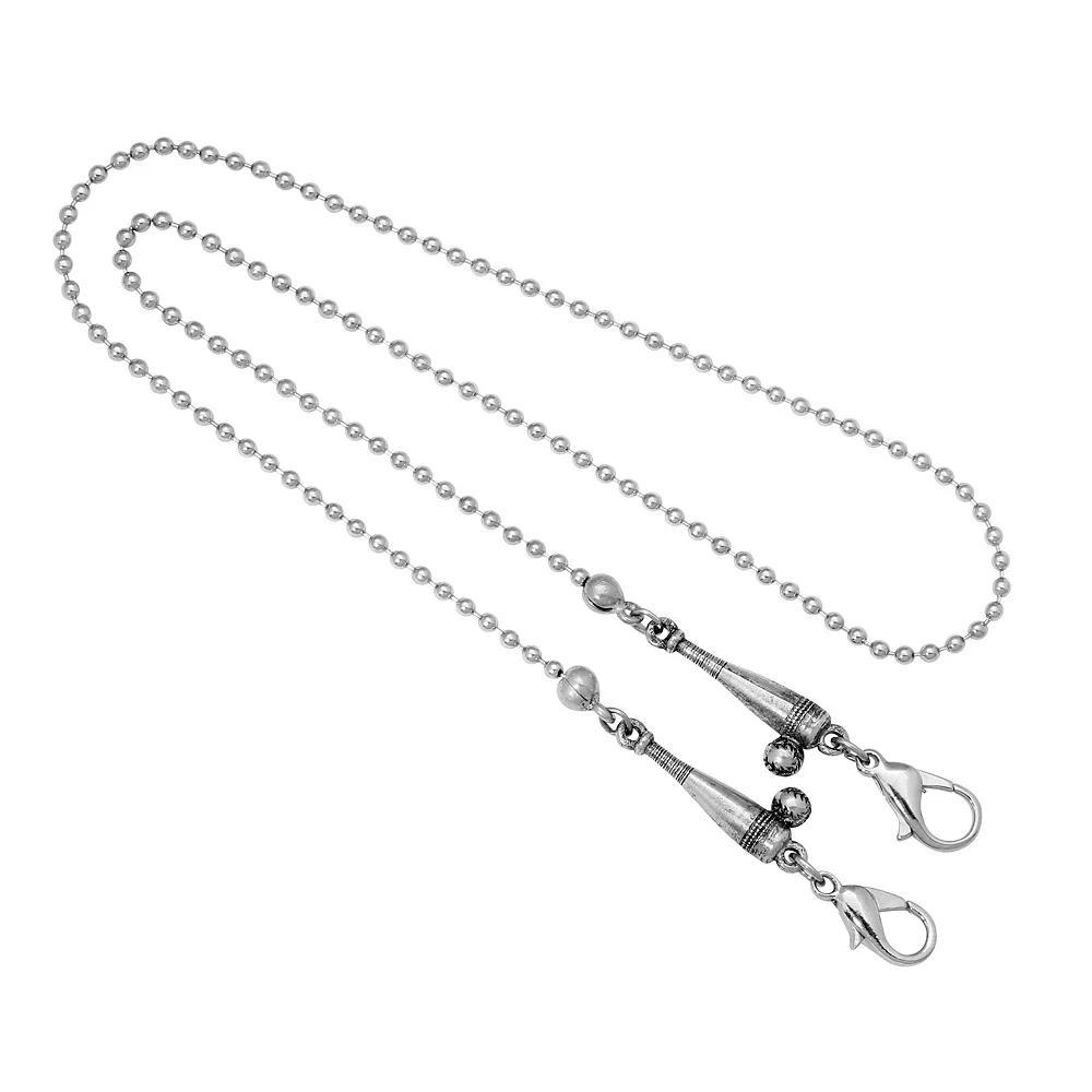 1928 Silver Tone Baseball Beaded Chain Face Mask Holder, Womens Product Image