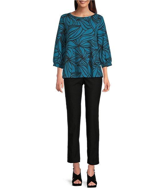 Ali Miles Brushed Knit Stripe Round Neck 3/4 Cuff Sleeve Tunic Product Image