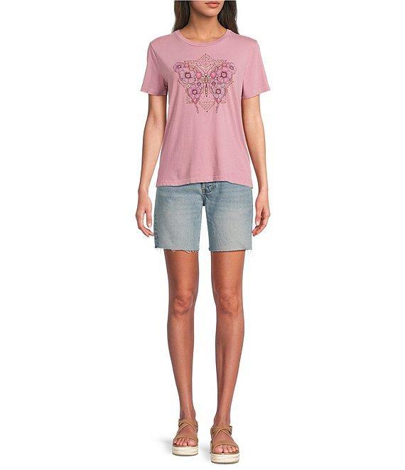 Lucky Brand Celestial Floral Butterfly Crew Neck Short Sleeve Tee Shirt Product Image