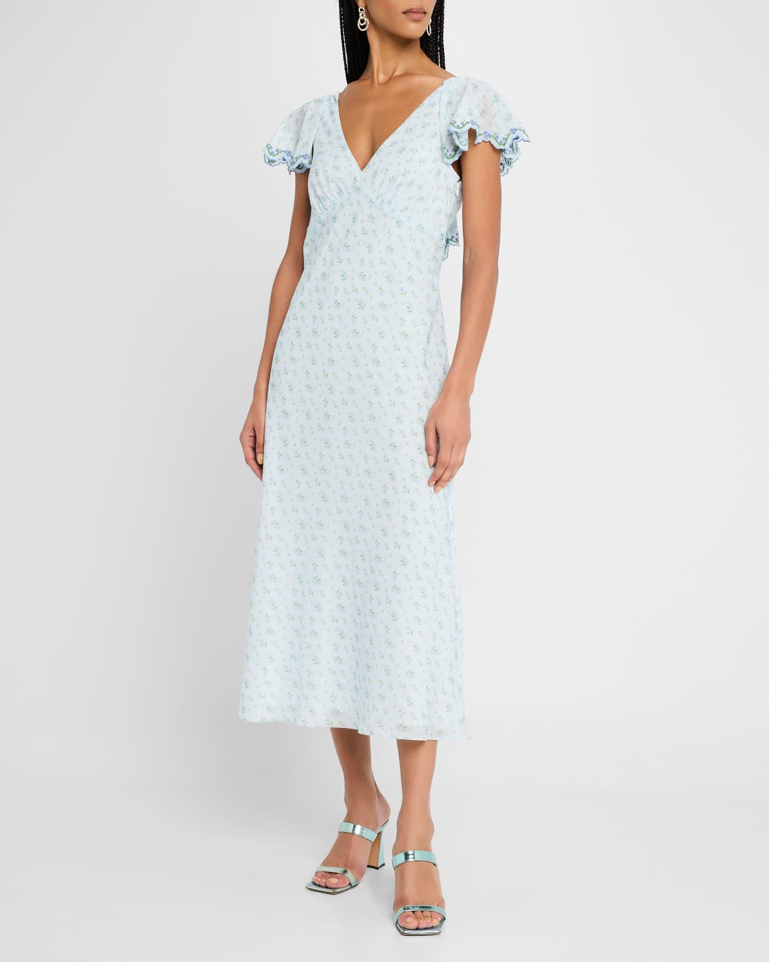 Mia Floral Flutter-Sleeve Midi Dress Product Image