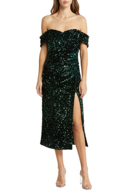 Womens Ronan Off-the-Shoulder Sequined Midi-Dress Product Image
