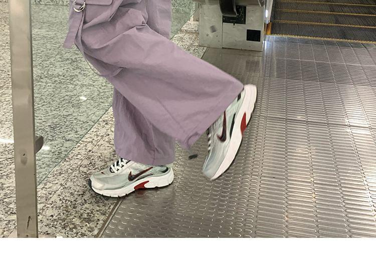 High Rise Plain Drawstring Wide Leg Cargo Pants Product Image