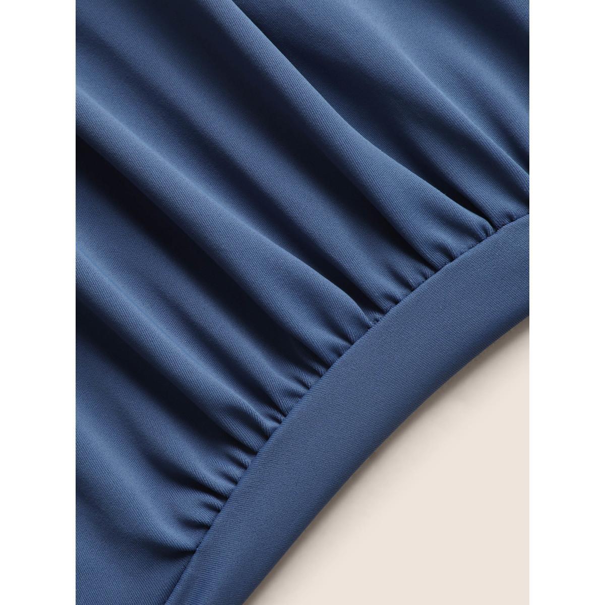 Plus Size Plain V Neck Drawstring Gathered One Piece Swimsuit Women's Swimwear Mediumblue Beach Gathered Curve Bathing Suits High stretch One Pieces BloomChic 12/L Product Image