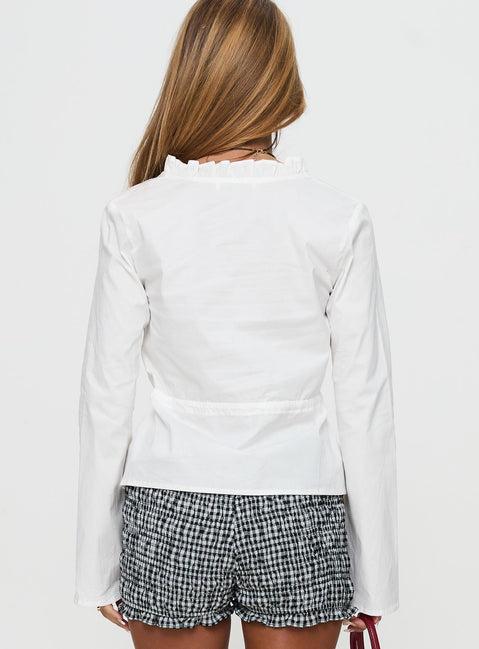 Harloe Ruched Tie Up Long Sleeve Top White Product Image