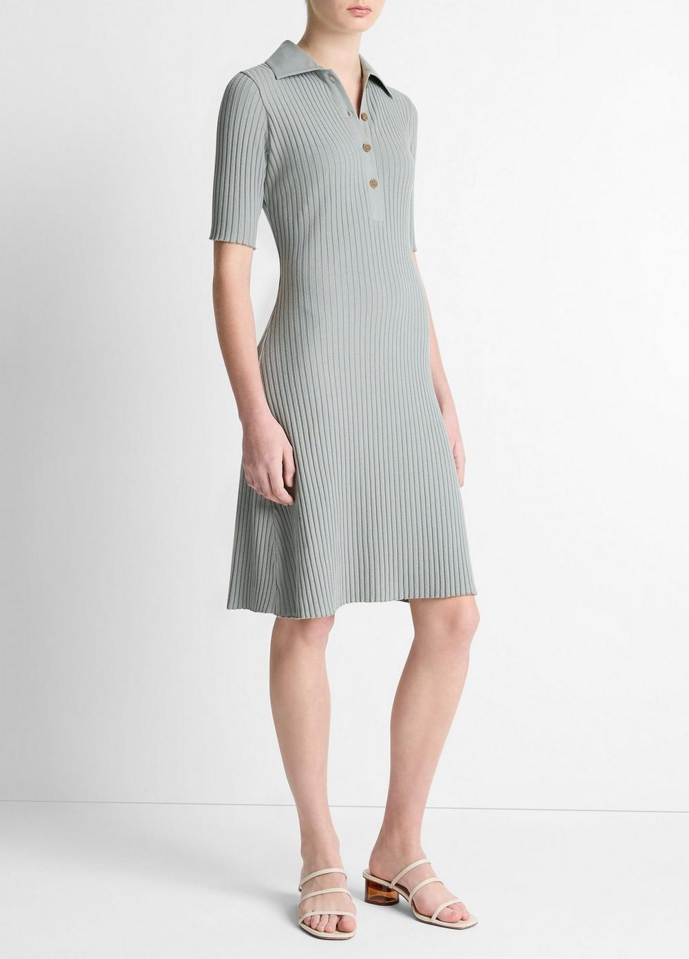 Womens Cotton-Blend Elbow-Sleeve Polo Dress, Black, Size S Vince Product Image