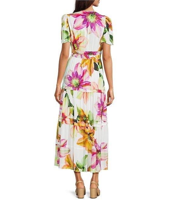 Alex Marie Maura Floral Short Sleeve A Line Notch Collar Maxi Dress Product Image
