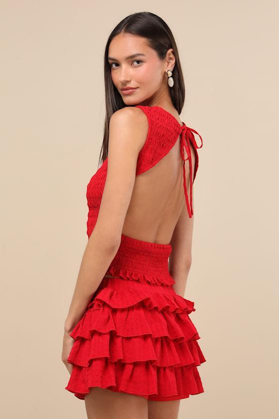 Izzy Red Smocked Tiered Two-Piece Mini Dress Product Image