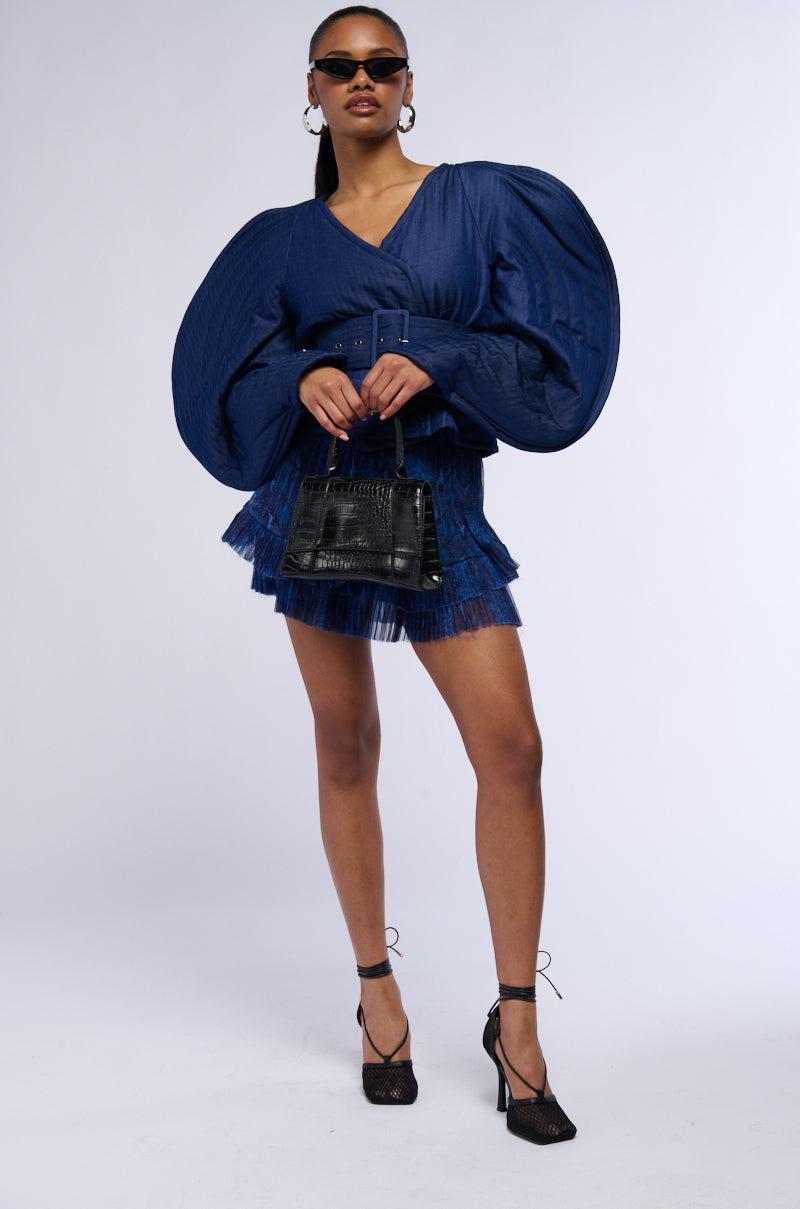 RAINA DRAMATIC SLEEVE BELTED BLOUSE Product Image