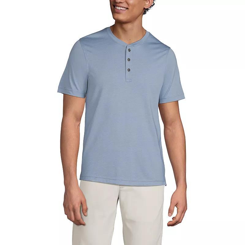 Men's Lands' End Short Sleeve Supima Jersey Henley Top, Size: XL, Tourmaline Product Image