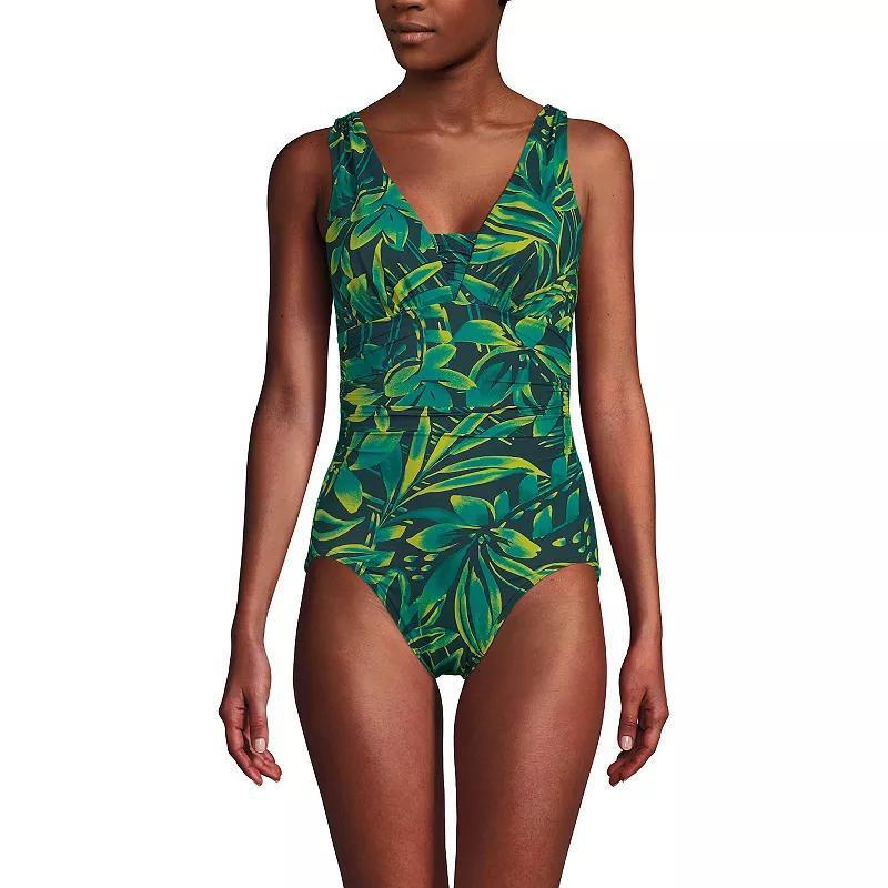 Women's Lands' End D-Cup Slender Grecian Tummy-Control One-Piece Swimsuit, Size: 14D, Red Rose Purple Product Image