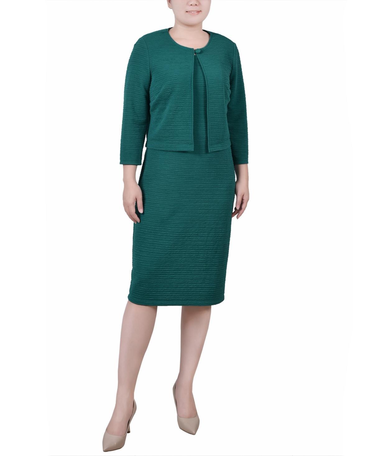 Ny Collection Petite Textured 3/4 Sleeve Two Piece Dress Set Product Image